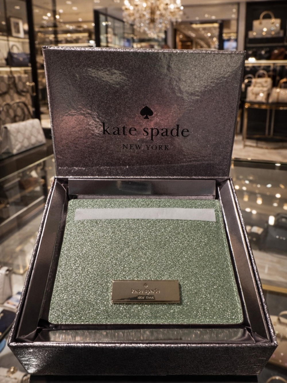 kate spade Glittery Sage Green Card Holder